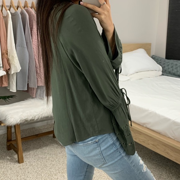 LAST Olive Green Peasant Blouse - Picture 3 of 4